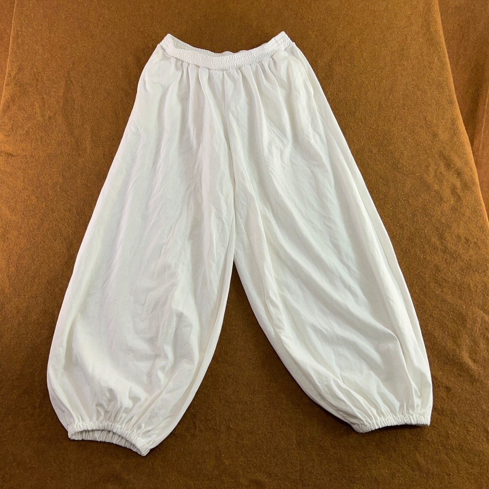 Free People Free-Est Womens Small White Cotton Elastic Waist Balloon Pants Nw